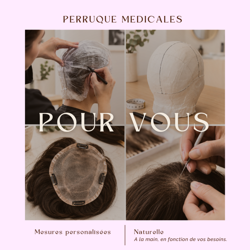 fabrication de perruques médicales à la main, prothèse capillaire, tulle.